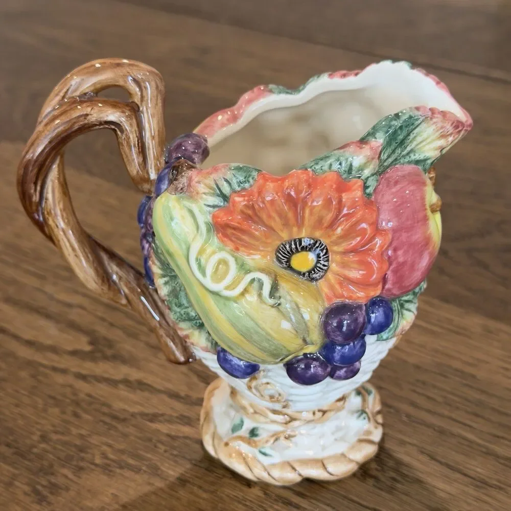 Fitz and Floyd Autumn Bounty Harvest Heritage Sugar Creamer Set W/Lid Spoon Box